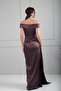 Madonna Collar Slit One Side Long Lined Satin Long Dress - 4