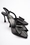 Dublin Premium Black Bow Satin Slingback Heeled Shoes - 4