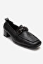 Women's Square Short Heeled Ballerina Shoes Real Leather Zy 4164 Black - 3