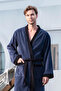 Minna 100% Cotton Men's Bathrobe Navy Blue with Black Belt Detail - 2