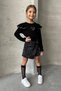 Girl's Heart Detailed Sweatshirt and Leopard Patterned Shorts Skirt Set Black