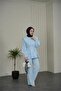 Women's Baby Blue Wide-Cut Collared Detailed Belted Double Hijab Set Nbvq3148 - 3