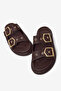 Women's Brown Comfortable Double-Strapped Buckle Detailed Slippers - 4