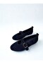 Genuine Leather Navy Blue Suede Single Buckle Mary Jane Ballet Flats for Women - 4