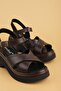 Genuine Leather Platform Heeled Sandals Pkr.64004 Brown - 3