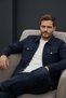 Interview Polo Collar Zippered Snap Pocket Navy Blue Sweatshirt Jacket - 6