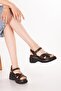 Genuine Leather Platform Heeled Sandals Pkr.64004 Brown - 6