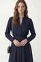 Navy Blue 100% Lyocell Belted Women's Dress - 5