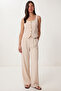 Gold Buttoned Woven Vest-Pants Set Laz0004 Cream - 2