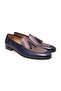 Dark Blue Color Laceless Genuine Leather Leather Sole Mirror-Plated Knitted Men's Shoes