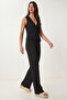 Textured Flexible Knitted Set with Gold Accessories Laz0006 Black - 2