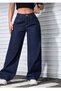 Cristina Women's Dark Blue Stretch Fabric Super High-Waist Relaxed Jeans Palazzo Pants Wide Leg - 4