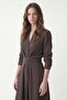 Coffee 100% Lyocell Belted Women's Dress - 5