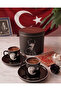 Ataturk Turkish Coffee Cup Set, Moon and Star Patterned Porcelain Cups, Special Gift Set for 2 People with Box