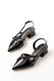 Black Mary Jane Open-Back Pointed-Toe Short Block Heeled Women's Shoes with Belt Detail - 4