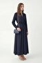 Navy Blue 100% Lyocell Belted Women's Dress - 4
