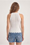 Women's Lace Look Openwork V-Neck Summer Sleeveless Blouse - 2