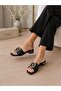 Women's Black Stone-Backed Flat Heel Daily Stylish Slippers