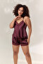 Women's Plum Plus Size Lace Detailed Satin Shorts Pajama Set