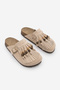 Women's Genuine Leather Eva Sole Tasseled Closed Front Beaded Sabo Daily Slippers Serloz Beige Suede - 6