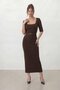 Square Neck Belt Detailed Half Sleeve Midi Dress - 2