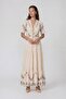 Embroidered V-Neck Tie Detailed Short Sleeve Midi Dress - 5