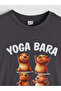 Anthracite Crew Neck Printed Girl's T-Shirt - 2