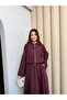 Plum women's tencel fabric skirt with belt detail, flowy textured jacket and skirt set - 8