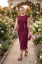 Women's Burgundy Plus Size Otrişli Knitted Midi Evening Dress - 5