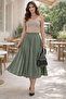 Plus Size Khaki Pleated Midi Skirt Elastic Comfortable for Daily Use