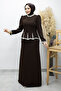 Stone Embellished Peplum Evening Dress Tsd260195 Brown - 5