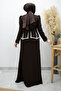 Stone Embellished Peplum Evening Dress Tsd260195 Brown - 6