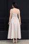 Waist Drawstring Midi Satin Dress - Cream - 7