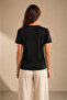Women's Black V-Neck Flowy Basic T-Shirt Silky Soft Fabric - 6