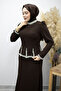 Stone Embellished Peplum Evening Dress Tsd260195 Brown - 2