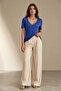 Women's Cobalt Blue V-Neck Flowy Basic T-Shirt Silky Soft Fabric - 2