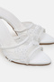 White Lace Tulle Bead Embroidered Detailed Women's Stiletto Heeled Shoes Slippers - 6
