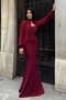 Women's Burgundy Strapless Cape Stone Detailed Long Formal Dress