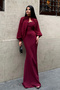 Women's Burgundy Strapless Cape Stone Detailed Long Formal Dress - 3