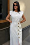Women's White Accessory Detailed Slit Midi Event Dress - 2