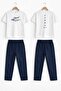Boy's Thin Gabardine Trousers with Embroidered Text Summer Trousers T-Shirt Set - 2