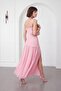Women's Pink Square Neck Slit Long Formal Dress - 5