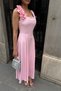 Women's Pink Square Neck Floral Detail Flared Midi Dress - 3
