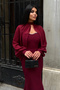 Women's Burgundy Strapless Cape Stone Detailed Long Formal Dress - 4