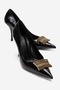 Dexen Black Print Metal Buckle Women's Thin Heeled Shoes