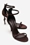 Yelena Brown Satin Thin Strap Women's Heeled Shoes