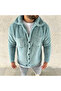 Men's Plush Fleece Cardigan Shirt with Collar, Buttoned Chest Pockets, Soft - Baby Blue - 3