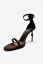 Yelena Brown Satin Thin Strap Women's Heeled Shoes - 6