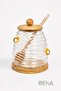 Glass Honey Jar 350 ml |   Honey Storage Container with Wooden Lid and Spoon, Stylish Presentation Container with Bee Figure