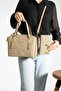 Women's Gray Camel Large Size 5 Compartment Shoulder Bag and Wallet Combination234030MH